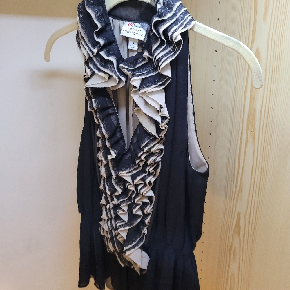 Neiman Marcus & Target Robert Rodriguez Collection Black/Taupe Chiffon Blouse